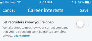 LinkedIn Job opportunity Toggle
